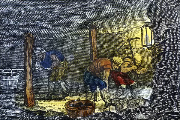 Underground scene in a coal mine in the Newcastle-upon-Tyne area of England, 1823