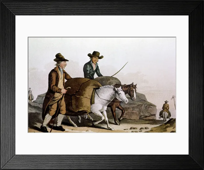 Framed Print : Wool merchant taking pieces of cloth to the Cloth Hall at Leeds for sale, 1814 Framed Print : Wool merchant taking pieces of cloth to the Cloth Hall at Leeds for sale, 1814