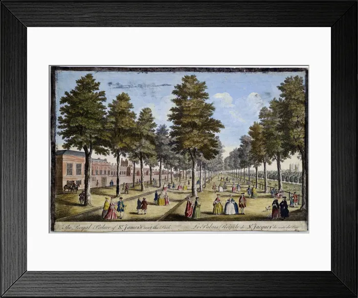 Framed Print : St James Palace and Park, London, showing formal planting of trees in avenues, 1750 Framed Print : St James Palace and Park, London, showing formal planting of trees in avenues, 1750