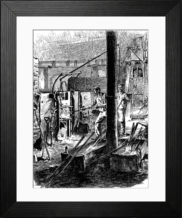 Framed Print : Puddling furnace and mechanical hammer, Krupps Works, Essen, Germany, 19th century Framed Print : Puddling furnace and mechanical hammer, Krupps Works, Essen, Germany, 19th century