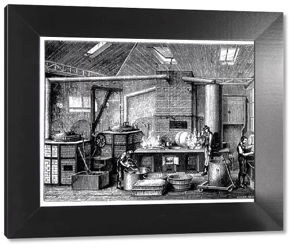 Kitchen of a food cannery, c1870