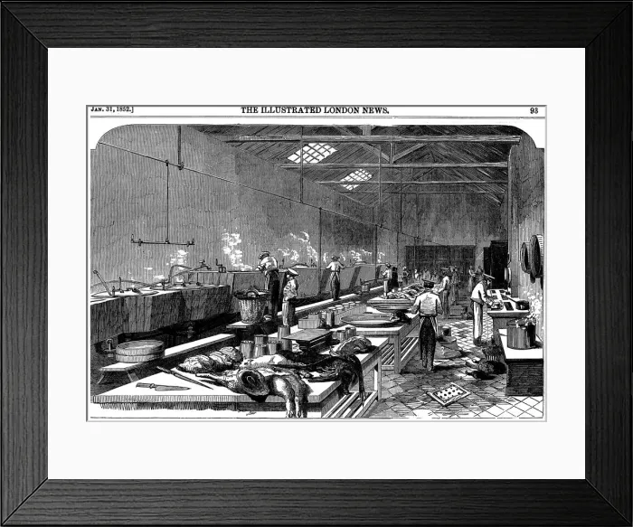Framed Print : General view of kitchen at Richie & McCalls Cannery, Houndsditch, London, 1852 Framed Print : General view of kitchen at Richie & McCalls Cannery, Houndsditch, London, 1852