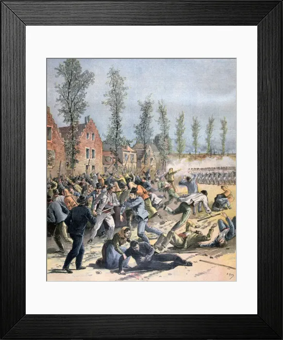 Framed Print : Rioting in Mons, Belgium, 1893. Artist: Henri Meyer Framed Print : Rioting in Mons, Belgium, 1893. Artist: Henri Meyer