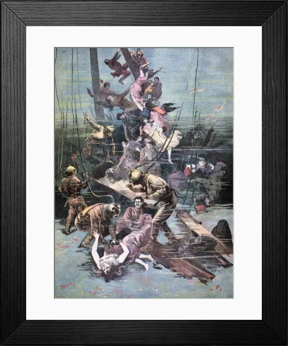 Framed Print : An Accident in Santander, Divers Looking for the Bodies of the Victims, 1893 Framed Print : An Accident in Santander, Divers Looking for the Bodies of the Victims, 1893