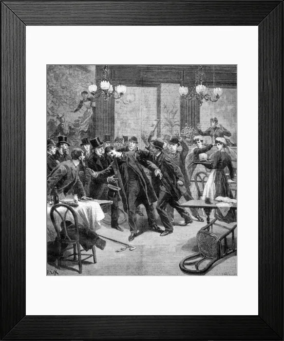 Framed Print : Attack against M Georgewitch, minister of Serbia in Paris 1893. Artist: Frederic Lix Framed Print : Attack against M Georgewitch, minister of Serbia in Paris 1893. Artist: Frederic Lix