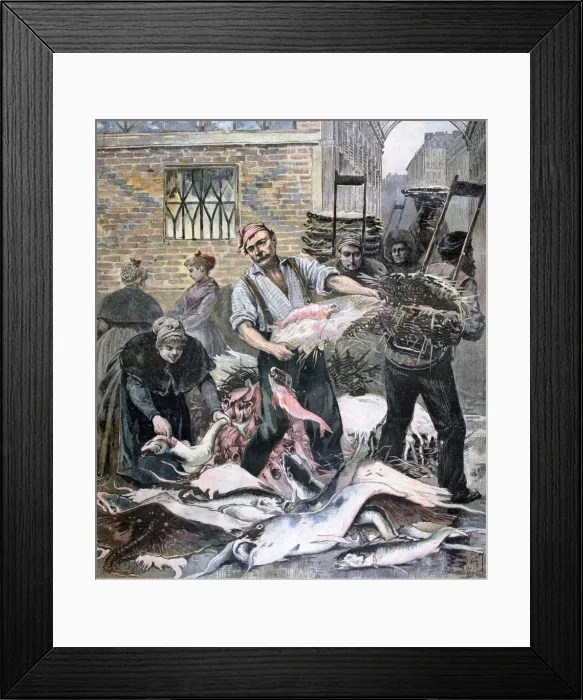 Framed Print : The fish market, Paris, 1893. Artist: Henri Meyer Framed Print : The fish market, Paris, 1893. Artist: Henri Meyer