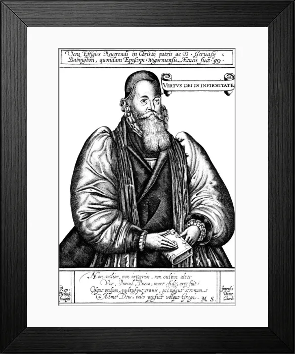 Framed Print : Gervase Babington (1550?-1610) English churchman, c1620. Artist: Reginald Estracke Framed Print : Gervase Babington (1550?-1610) English churchman, c1620. Artist: Reginald Estracke