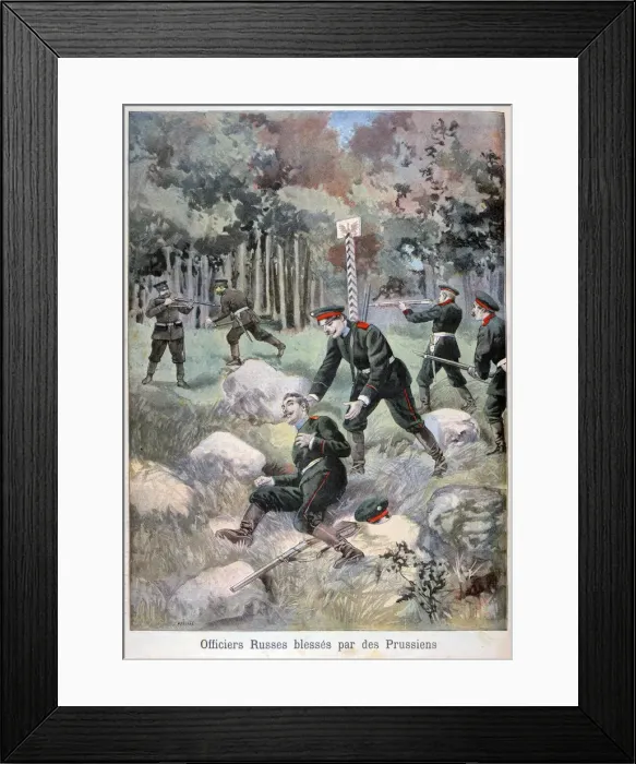 Framed Print : Russian officer wounded by the Prussians, Russian border, 1898. Artist: F Meaulle Framed Print : Russian officer wounded by the Prussians, Russian border, 1898. Artist: F Meaulle
