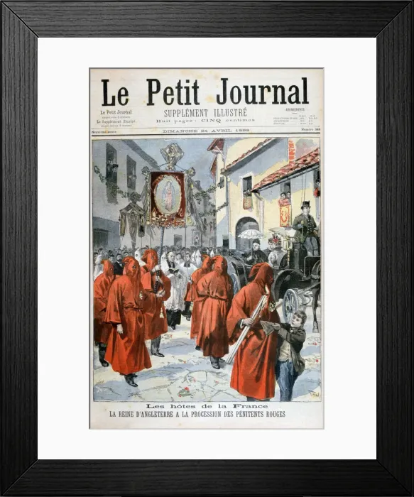 Framed Print : Queen Victoria watching the procession of the red penitents, 1898. Artist: F Meaulle Framed Print : Queen Victoria watching the procession of the red penitents, 1898. Artist: F Meaulle