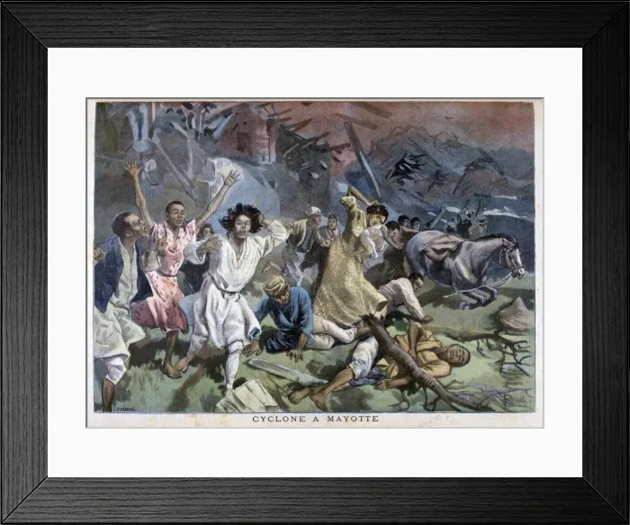 Framed Print : Cyclone in Mayotte, 1898. Artist: F Meaulle Framed Print : Cyclone in Mayotte, 1898. Artist: F Meaulle