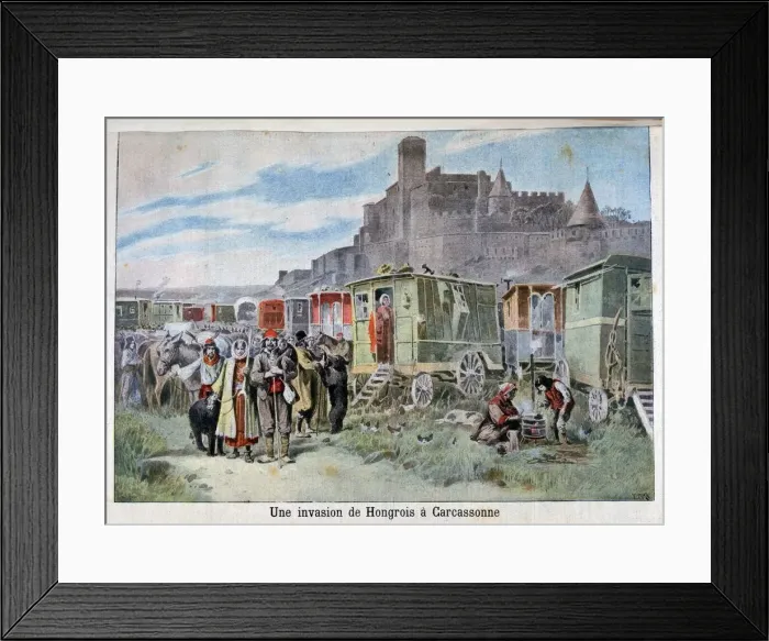 Framed Print : Hungarian gypsies outside Carcassonne, France, 1898. Artist: Henri Meyer Framed Print : Hungarian gypsies outside Carcassonne, France, 1898. Artist: Henri Meyer