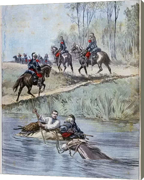 French military maneuvers, fording a river, 1898. Artist: Henri Meyer