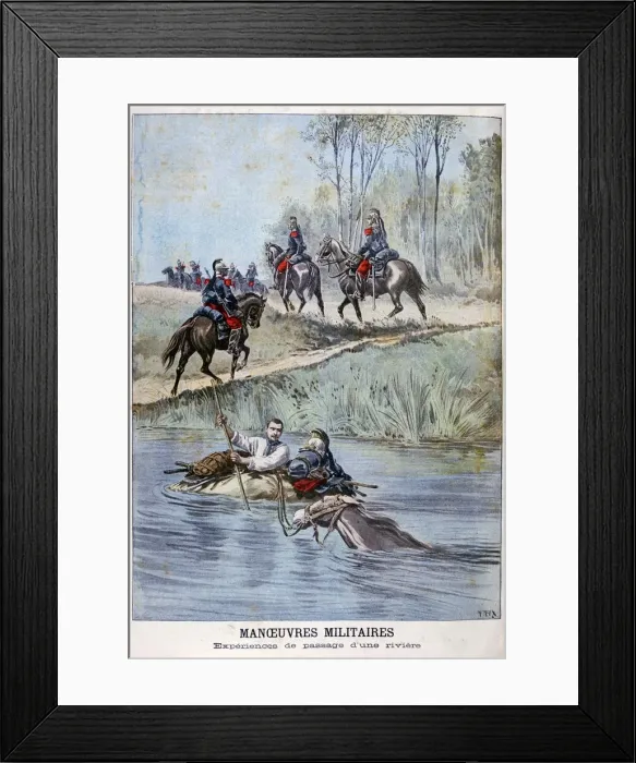 Framed Print : French military maneuvers, fording a river, 1898. Artist: Henri Meyer Framed Print : French military maneuvers, fording a river, 1898. Artist: Henri Meyer