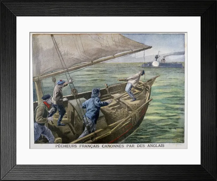Framed Print : French fishermen fired on by the British, 1899. Artist: Oswaldo Tofani Framed Print : French fishermen fired on by the British, 1899. Artist: Oswaldo Tofani