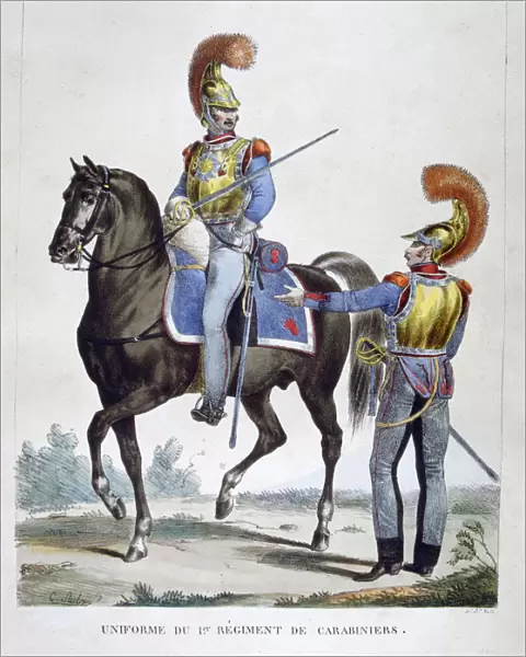 Uniform of the 1st Regiment of Carabiniers, France, 1823. Artist: Charles Etienne Pierre Motte