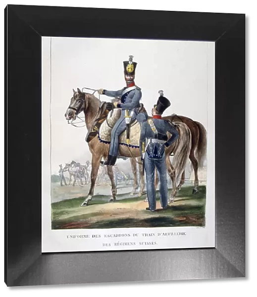 Uniform of a squadron of horse artillery train of a Swiss regiment, France, 1823. Artist: Charles Etienne Pierre Motte