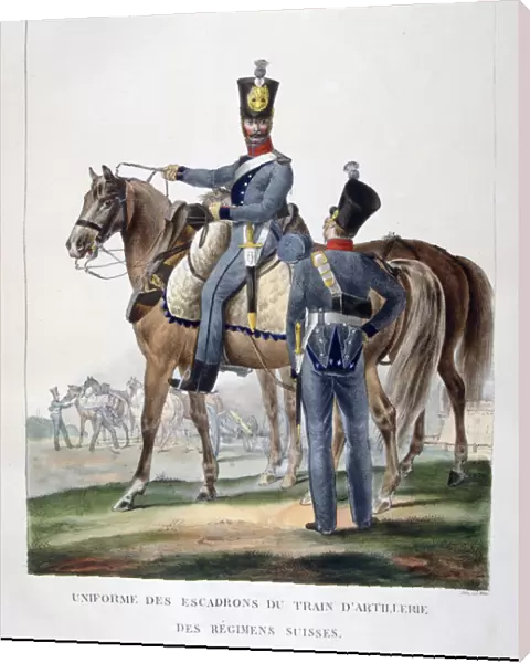 Uniform of a squadron of horse artillery train of a Swiss regiment, France, 1823. Artist: Charles Etienne Pierre Motte