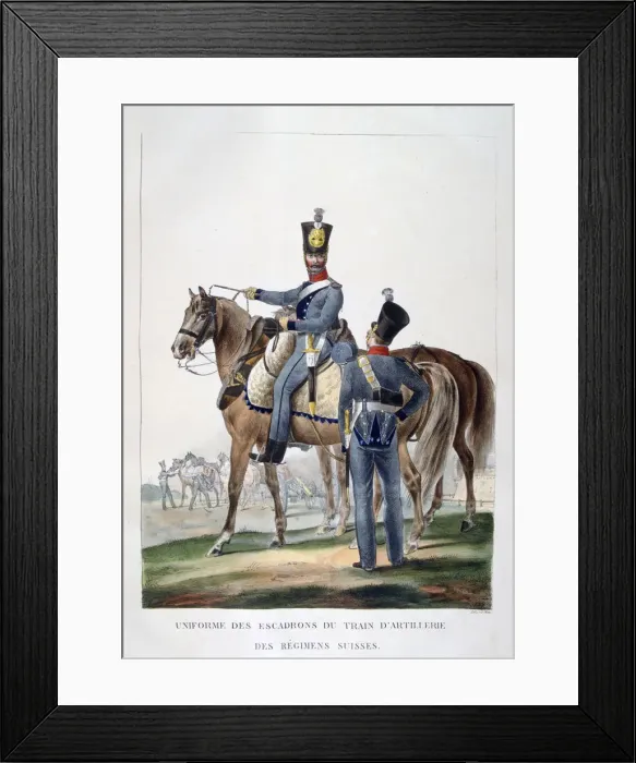 Framed Print : Uniform of a squadron of horse artillery train of a Swiss regiment, France, 1823. Artist: Charles Etienne Pierre Motte Framed Print : Uniform of a squadron of horse artillery train of a Swiss regiment, France, 1823. Artist: Charles Etienne Pierre Motte