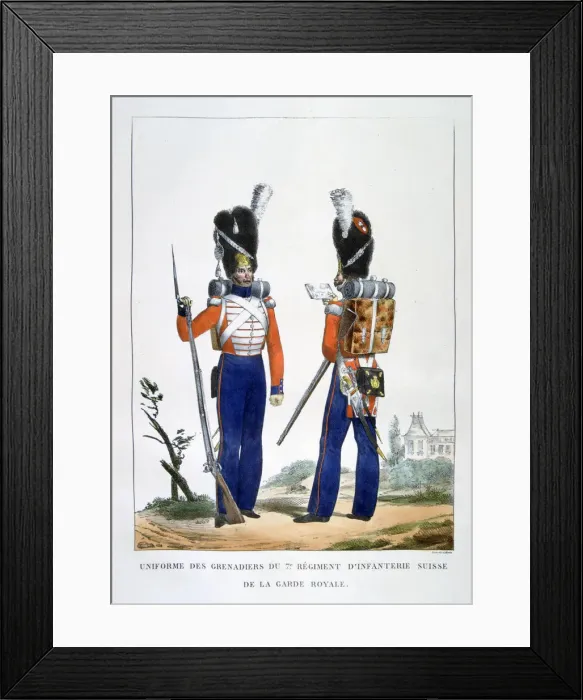 Framed Print : Uniform of the Swiss Grenadiers 7th Regiment of infantry of the royal guard, France, 1823. Artist: Charles Etienne Pierre Motte Framed Print : Uniform of the Swiss Grenadiers 7th Regiment of infantry of the royal guard, France, 1823. Artist: Charles Etienne Pierre Motte