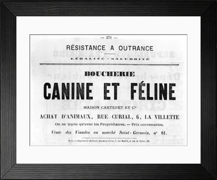 Framed Print : Boucherie Canine et Feline, from French Political posters of the Paris Commune, May 1871 Framed Print : Boucherie Canine et Feline, from French Political posters of the Paris Commune, May 1871