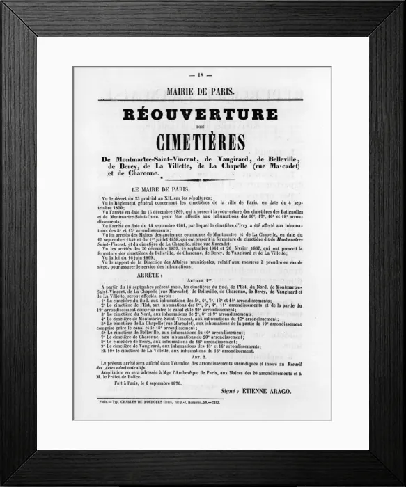 Framed Print : Reouverture des Cimetieres, from French Political posters of the Paris Commune, May 1871 Framed Print : Reouverture des Cimetieres, from French Political posters of the Paris Commune, May 1871