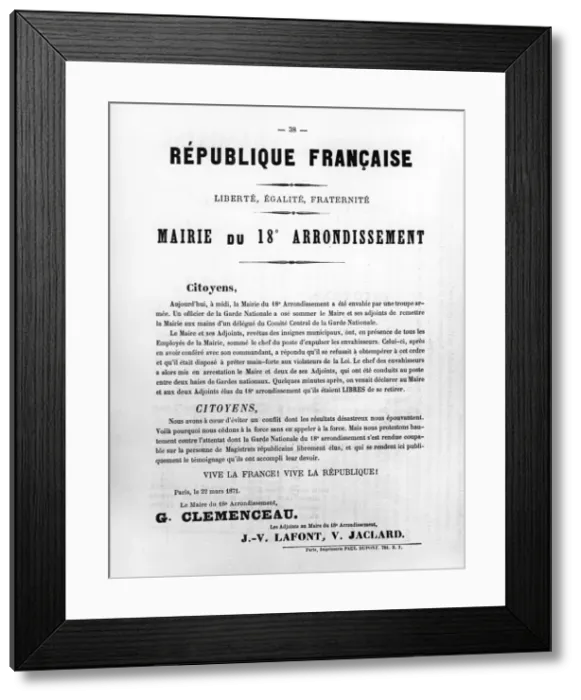 Framed Print : Mairie du 18th Arrondissement, from French Political posters of the Paris Commune, May 1871 Framed Print : Mairie du 18th Arrondissement, from French Political posters of the Paris Commune, May 1871