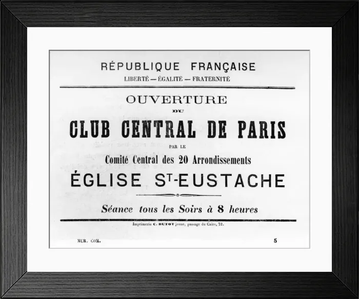 Framed Print : Club Central de Paris, from French Political posters of the Paris Commune, May 1871
