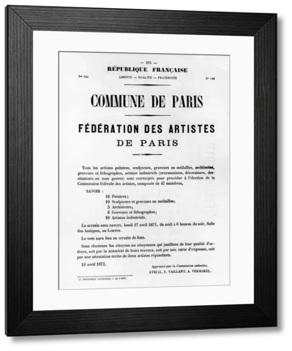 Framed Print : Federation des Artistes, from French Political posters of the Paris Commune, May 1871 Framed Print : Federation des Artistes, from French Political posters of the Paris Commune, May 1871