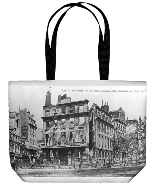 Postcard showing damage to Deffieux Restaurant, Porte St. -Martin, after the 1871 Paris Commune