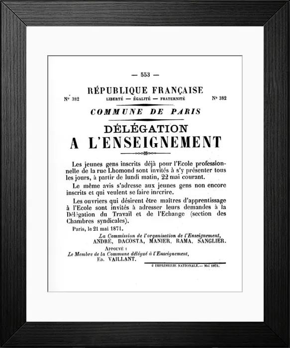 Framed Print : Delegation a L Enseignement, from French Political posters of the Paris Commune, May 1871