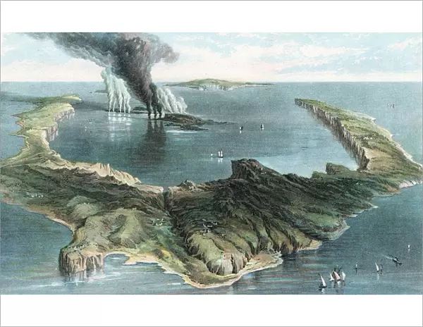 Volcano on the island of Thera (Santorini) in eruption, 1866