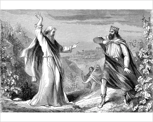Elijah, Old Testament prophet. denouncing Ahab, idolatrous king of Israel, in Naboths vineyard