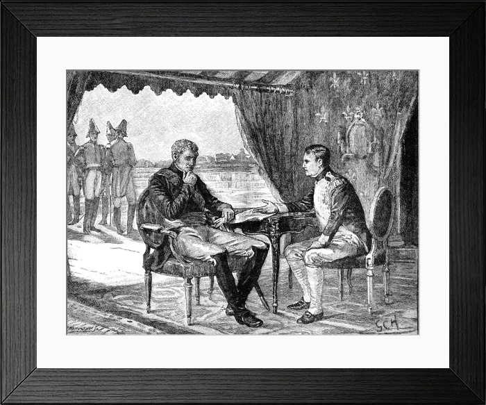 Framed Print : Alexander I Russia and Napoleon I (Bonaparte) of France at Tilsit, 1807 (c1880) Framed Print : Alexander I Russia and Napoleon I (Bonaparte) of France at Tilsit, 1807 (c1880)