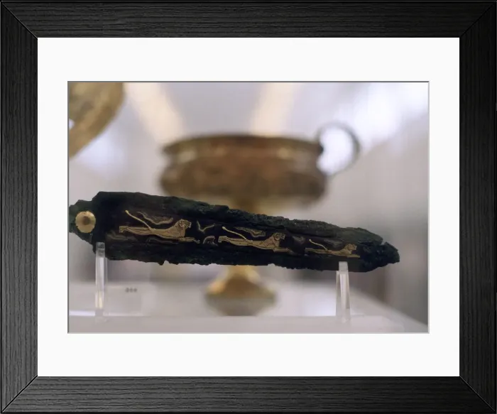 Framed Print : Mycenean dagger with lion decoration, c1450-c1100 BC Framed Print : Mycenean dagger with lion decoration, c1450-c1100 BC
