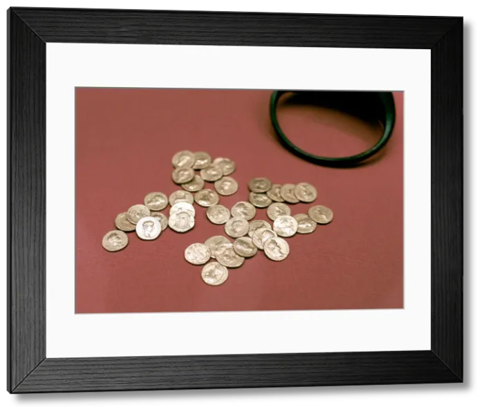 Framed Print : Hoard of Roman gold coins found in England Framed Print : Hoard of Roman gold coins found in England