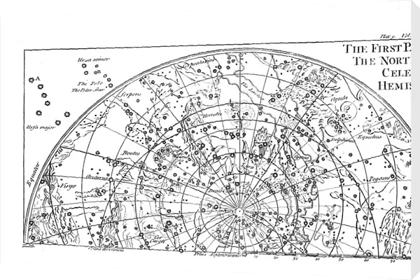 First part of the star chart of the Northern Celestial Hemisphere showing constellations, 1747
