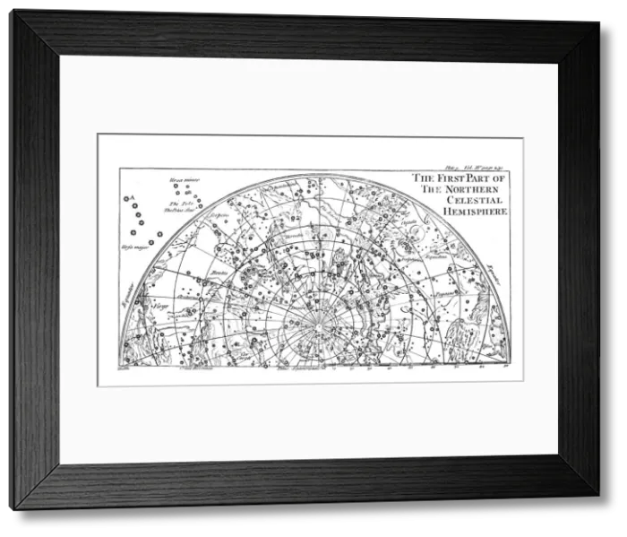 Framed Print : First part of the star chart of the Northern Celestial Hemisphere showing constellations, 1747 Framed Print : First part of the star chart of the Northern Celestial Hemisphere showing constellations, 1747