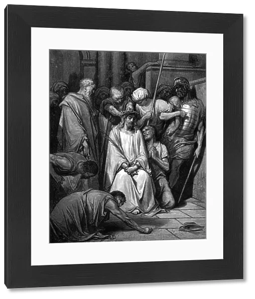 Christ mocked and the Crown of Thorns placed on his head. Artist: Gustave Dore