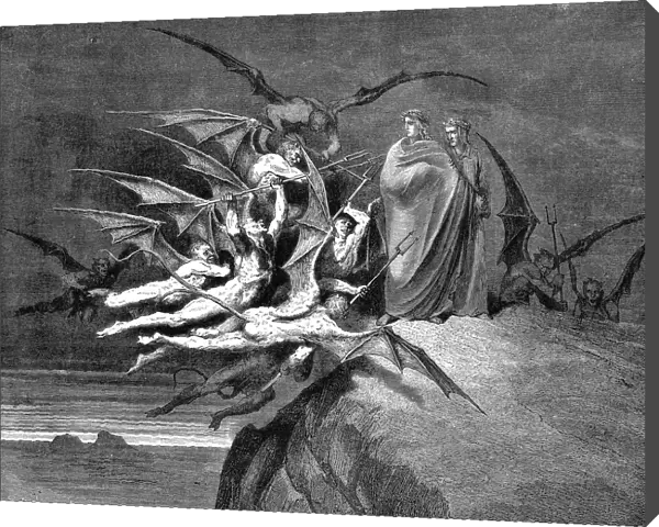 Dante and Virgil beset by demons on their passage through the eighth circle, 1861. Artist: Gustave Dore