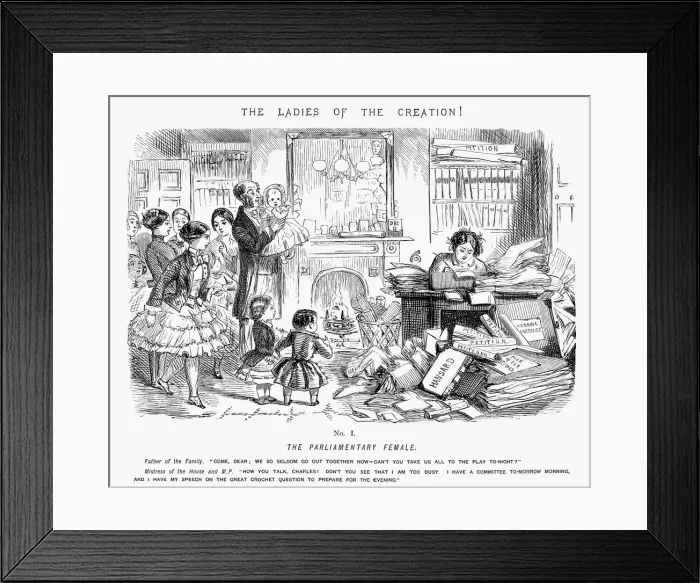 Framed Print : The Parliamentary Female, 1850. Artist: John Leech Framed Print : The Parliamentary Female, 1850. Artist: John Leech