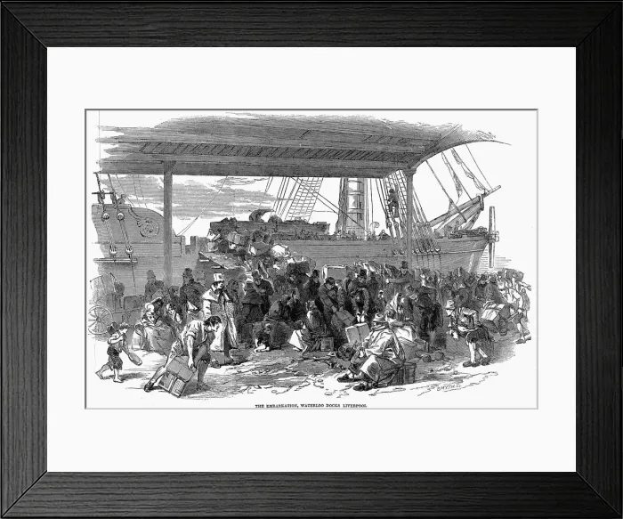 Framed Print : Irish emigrants embarking for America at Waterloo Docks, Liverpool, 1850 Framed Print : Irish emigrants embarking for America at Waterloo Docks, Liverpool, 1850