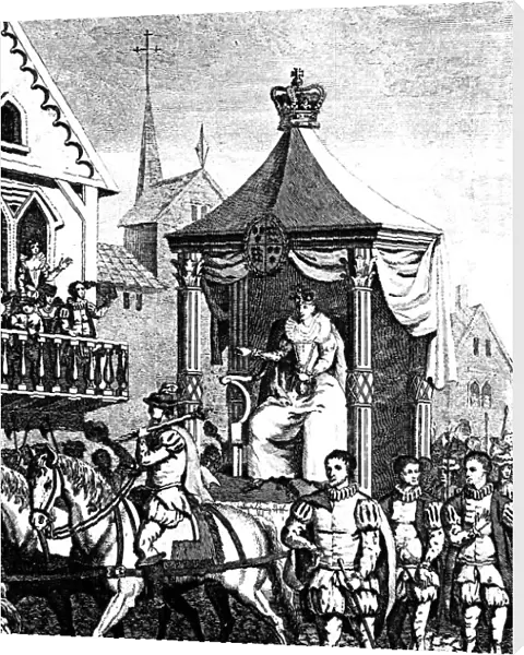 Elizabeth I on her way to open the first Royal Exchange, London, 23 January 1571 (c1680)