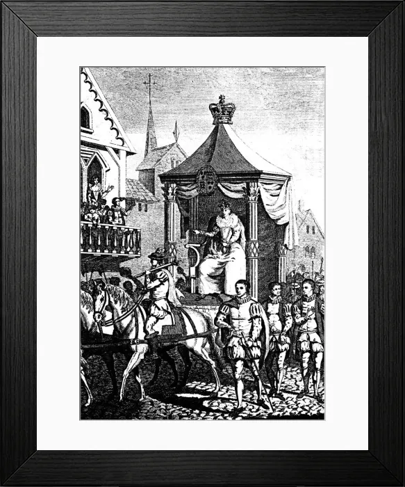 Framed Print : Elizabeth I on her way to open the first Royal Exchange, London, 23 January 1571 (c1680)