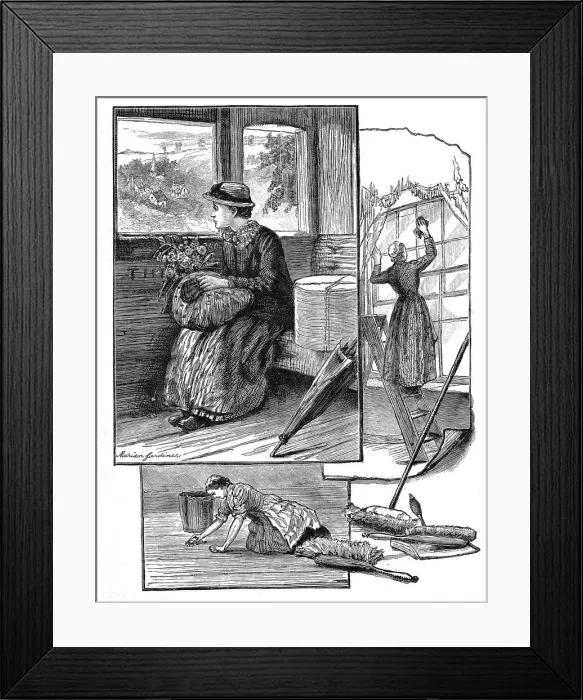 Framed Print : Girl on her way to starting work in domestic service, 1884. Artist: Marian Gardiner Framed Print : Girl on her way to starting work in domestic service, 1884. Artist: Marian Gardiner