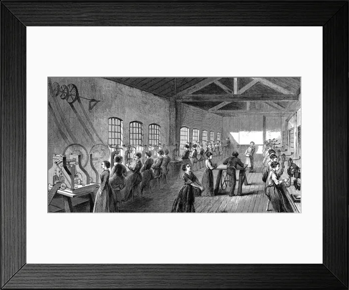 Framed Print : Baker and Finnemores pen factory, St Pauls Square, Birmingham, England, 1870 Framed Print : Baker and Finnemores pen factory, St Pauls Square, Birmingham, England, 1870