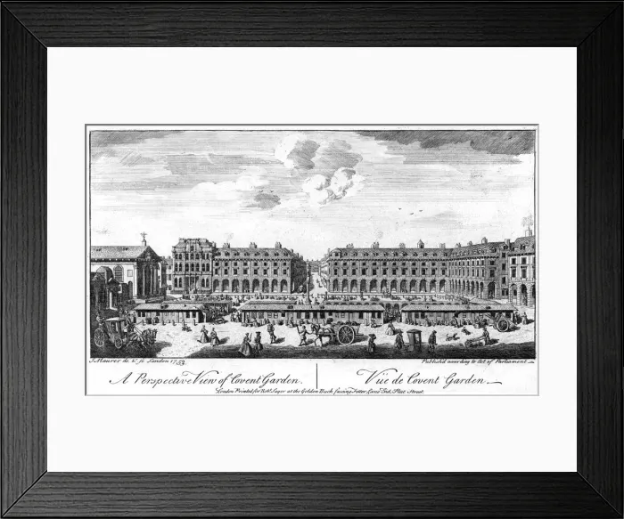 Framed Print : Covent Garden, London, showing stalls in the centre of the square, 1753 Framed Print : Covent Garden, London, showing stalls in the centre of the square, 1753