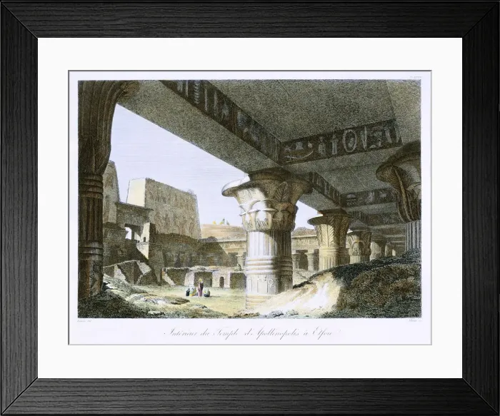 Framed Print : Interior of the sandstone Temple of Edfu, dedicated to the falcon-headed god Horus, Egypt, 1838. Artist: Mitan Framed Print : Interior of the sandstone Temple of Edfu, dedicated to the falcon-headed god Horus, Egypt, 1838. Artist: Mitan