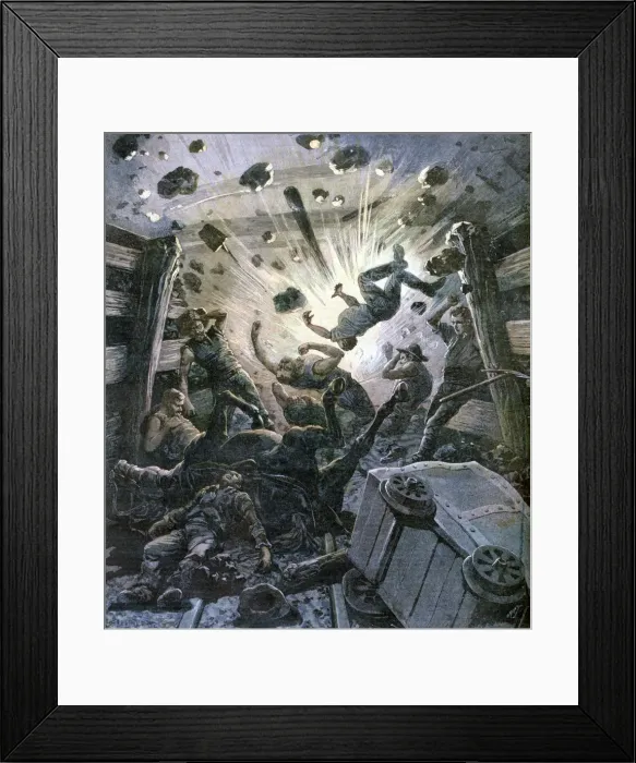 Framed Print : A firedamp explosion, France, 1892. Artist: F Meaulle Framed Print : A firedamp explosion, France, 1892. Artist: F Meaulle