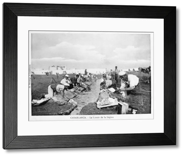Framed Print : French Foreign Legion doing their washing, Casablanca, Morocco, 20th century. Artist: Boussuge