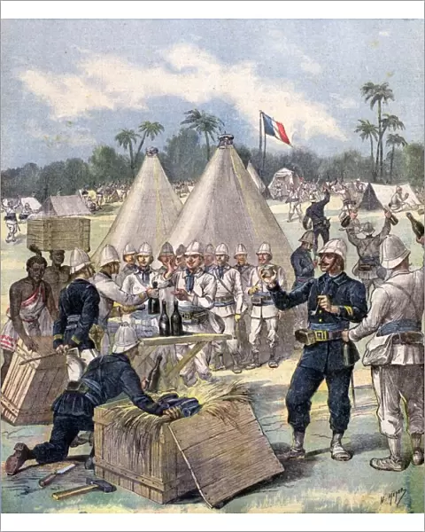 French soldiers opening New Years gift boxes in Dahomey, Africa, 1892. Artist: Henri Meyer